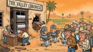 Editorial cartoon: UTRGV Turns The Monitor Newsroom Into an Eye School So the Valley Can Finally Read the Fine Print
