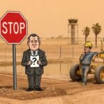 Editorial cartoon: Valley Data Center Gets Permission to Move Dirt, Austin Freezes Permission for Dirt to Become Anything