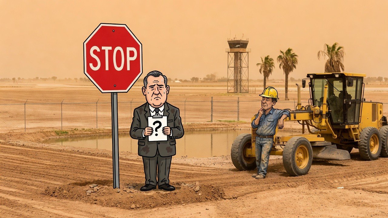 Editorial cartoon: Valley Data Center Gets Permission to Move Dirt, Austin Freezes Permission for Dirt to Become Anything