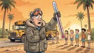 Editorial cartoon: Valley Schools Delay Classes So Children Never Learn 34 Degrees Exists
