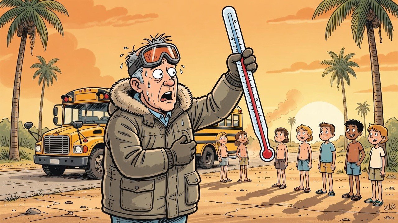 Editorial cartoon: Valley Schools Delay Classes So Children Never Learn 34 Degrees Exists