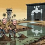 Editorial cartoon: Cameron County Approves $7 Million Canal for Mysterious Rain Entity Known Only as 'Fluidstack'