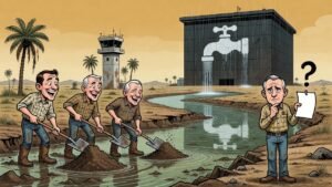 Editorial cartoon: Cameron County Approves $7 Million Canal for Mysterious Rain Entity Known Only as 'Fluidstack'