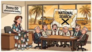 Editorial cartoon: Donna ISD Pays $280,000 to Confirm the Paraprofessional Never Left the Building