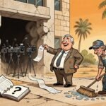 Editorial cartoon: Hidalgo County Releases Itemized $72,743.36 Invoice for Broom, Tape, and Shrugging; Door Remains Priceless