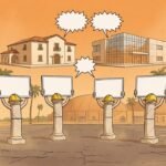 Editorial cartoon: McAllen City Hall Columns Hired Before Building Exists, Will Stand at South Door Explaining the $50 Million