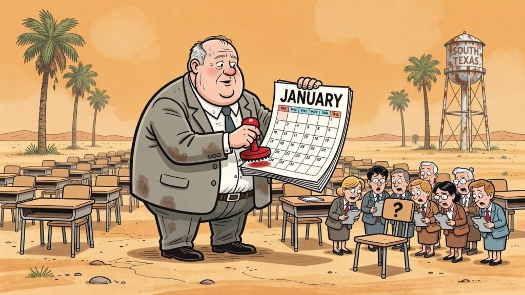 Editorial cartoon: Mission ISD Schedules January Meeting to Officially Confirm Students Already Left in 2023