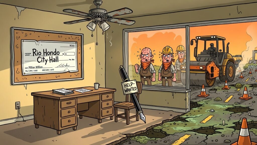 Editorial cartoon: Rio Hondo Road on Hold Until City Hires Someone Who Knows Cursive