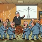 Editorial cartoon: Valley Demands 765 Kilovolts, Receives Cafeteria Slideshow of the 138 It Already Has
